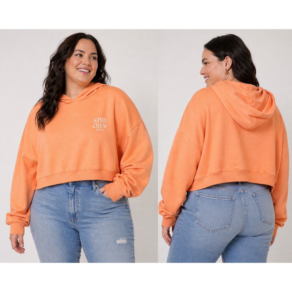 Old Navy Womens Hoodie 2X Coral Orange Cropped Oversized Soft Sweatshirt